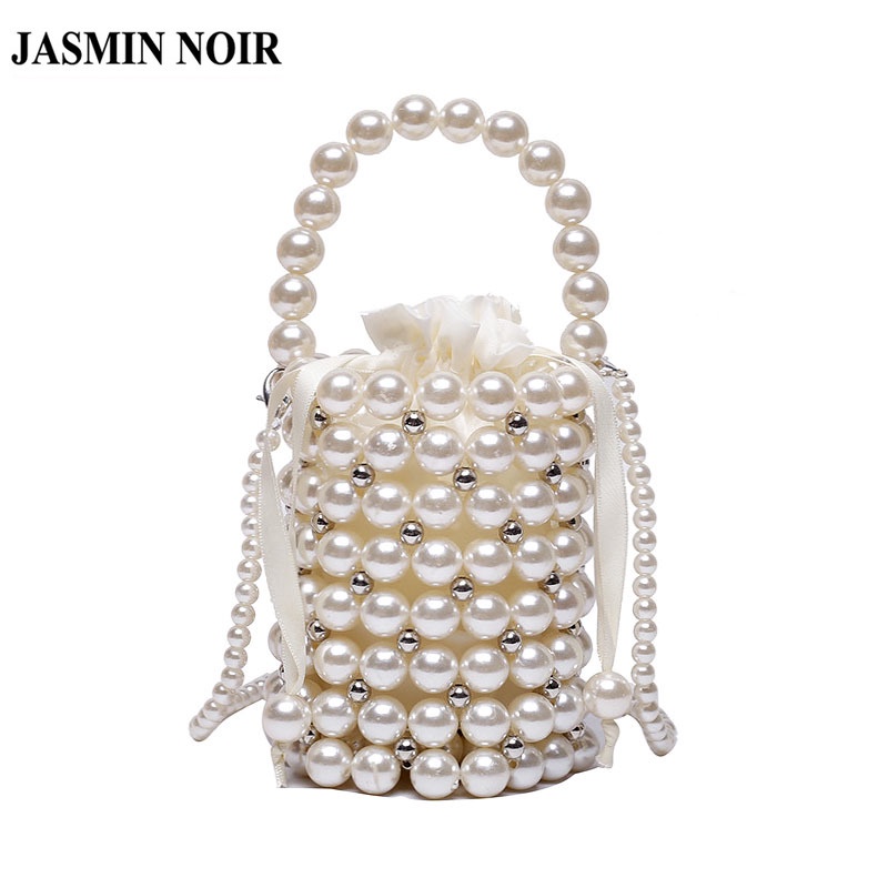 Túi xách tay/ đeo chéo JASMIN NOIR hình trụ đính ngọc trai giả dễ thương dành cho nữ