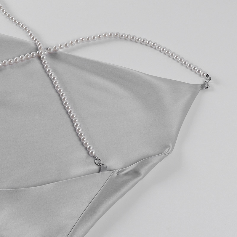 Đầm Mini Hở Lưng Phối Dây Ngọc Trai Xinh Xắn Dành Cho Nữ