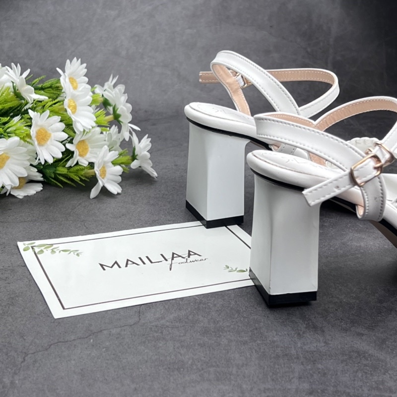Sandal gót vuông 7 phân MAILIAA quai ngang bảng xếp