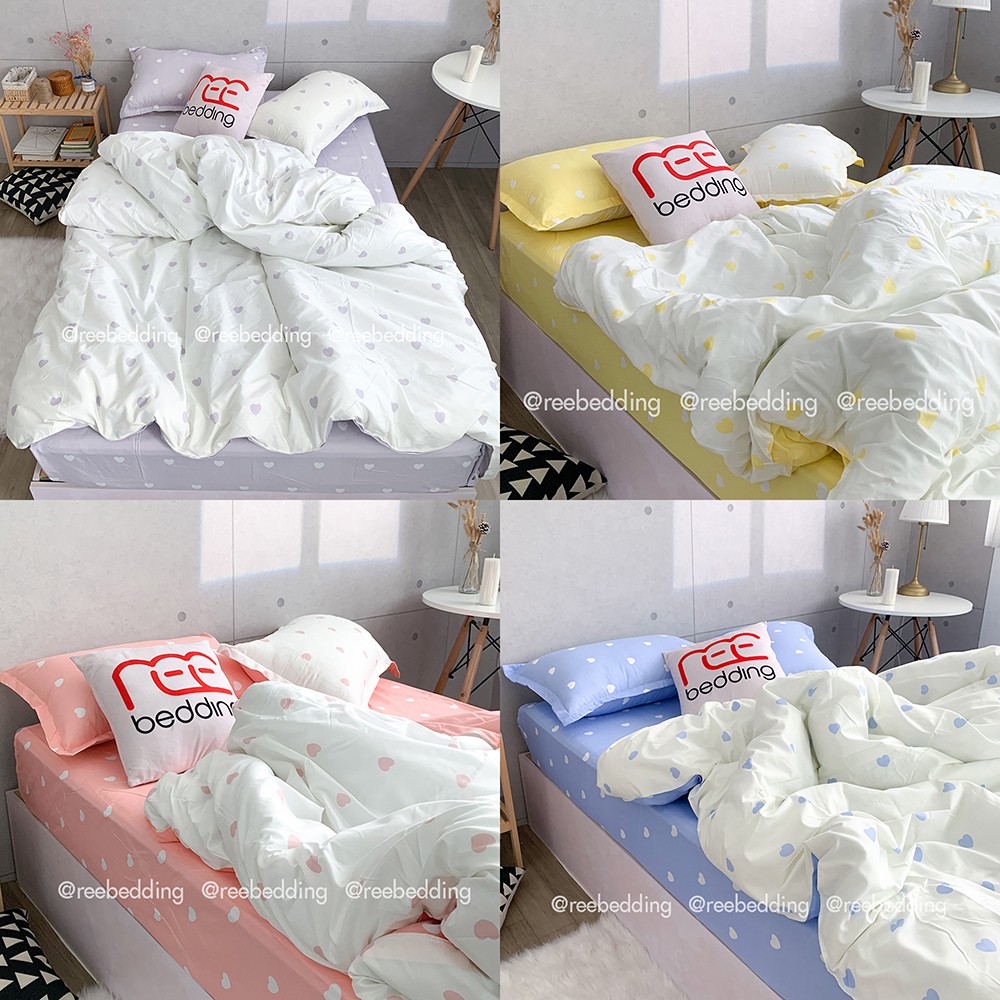 Bộ chăn ga và vỏ gối Poly Cotton REE Bedding trái tim nhiều màu đủ size giường nệm