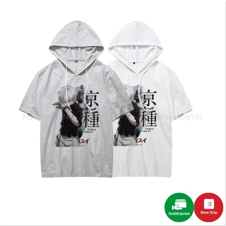 Áo thun hoodie tay lỡ có mũ in hình Tokyo ghoul kaneki chất cotton mềm mịn