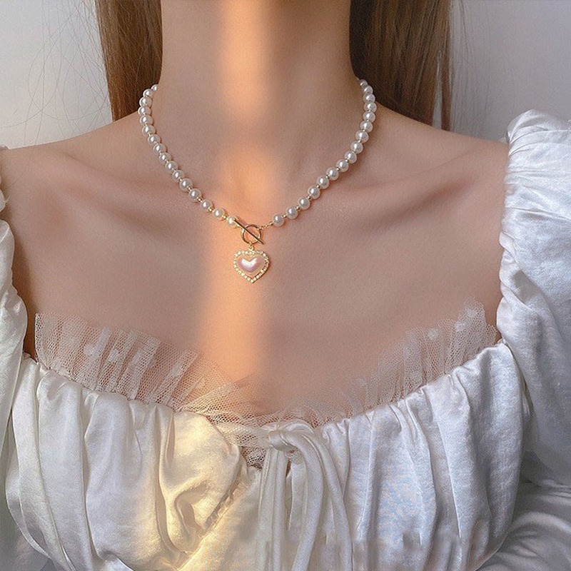 Vòng Cổ Mặt Trái Tim Đính Ngọc Trai Thời Trang Cho Nữ