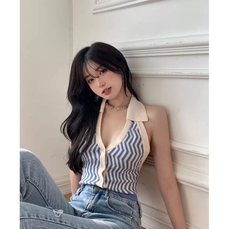 Áo Croptop sơ Mi Yếm Cổ Bẻ Thun cotton chất bo tăm Co Giãn 4 Chiều Đi Biển,Du Lịch,... cực hot trên tiktok mấy ngày qua