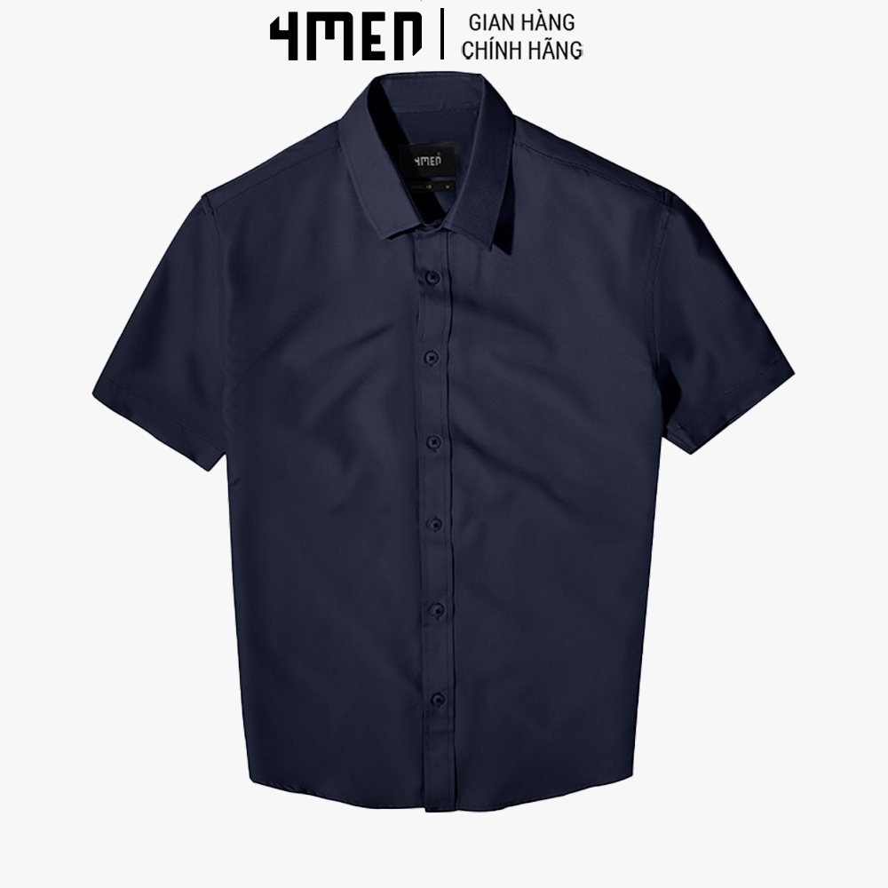 Áo sơ mi nam ngắn tay trơn 4MEN SM087 form regular, vải lụa chéo đẹp hạn chế nhăn, màu sắc thanh lịch, hiện đại