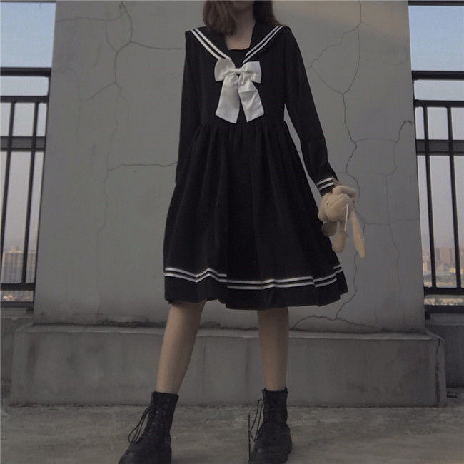 Váy sơ mi babydoll babydoll Đầm Thủy Thủ Tay Dài Thời Trang Nữ Tính
