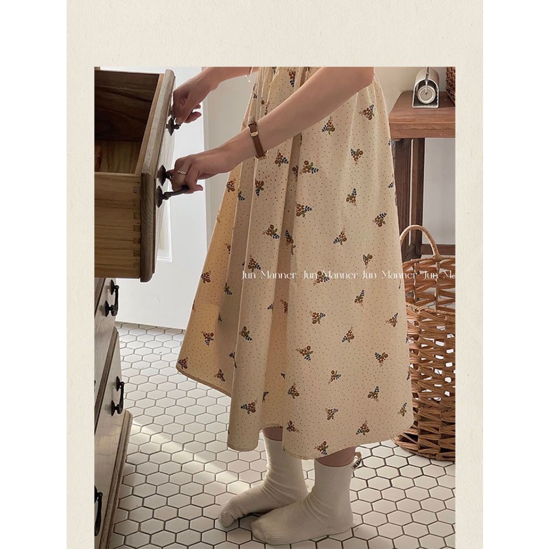 Đầm Hoa Tay Phồng Cổ Vuông Thiết Kế Mới Thời Trang Mùa Hè Theo Phong Cách Pháp Cho Nữ