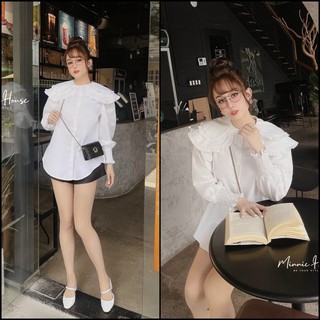 Áo sơ mi giấu quần BIGSIZE nữ cổ 2 tầng tay dài dành cho người béo mập 55-90kg