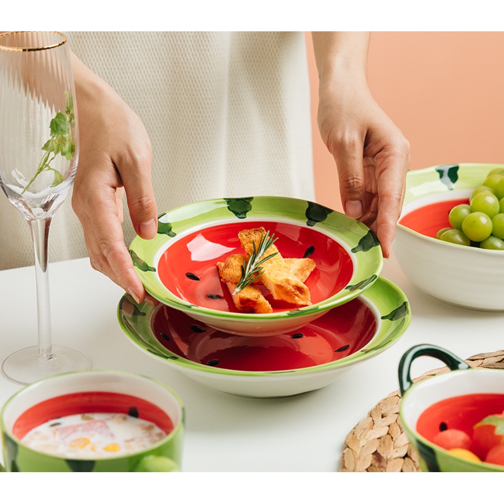 Bát đĩa sứ Dưa Hấu đỏ dễ thương