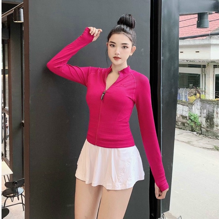 Áo Khoác Nữ Tập Gym Yoga Thể Thao Kiểu Dáng Crop Khóa Kéo Hàng Dệt Kim Nhập Khẩu Loại 1 Bin Sports A196