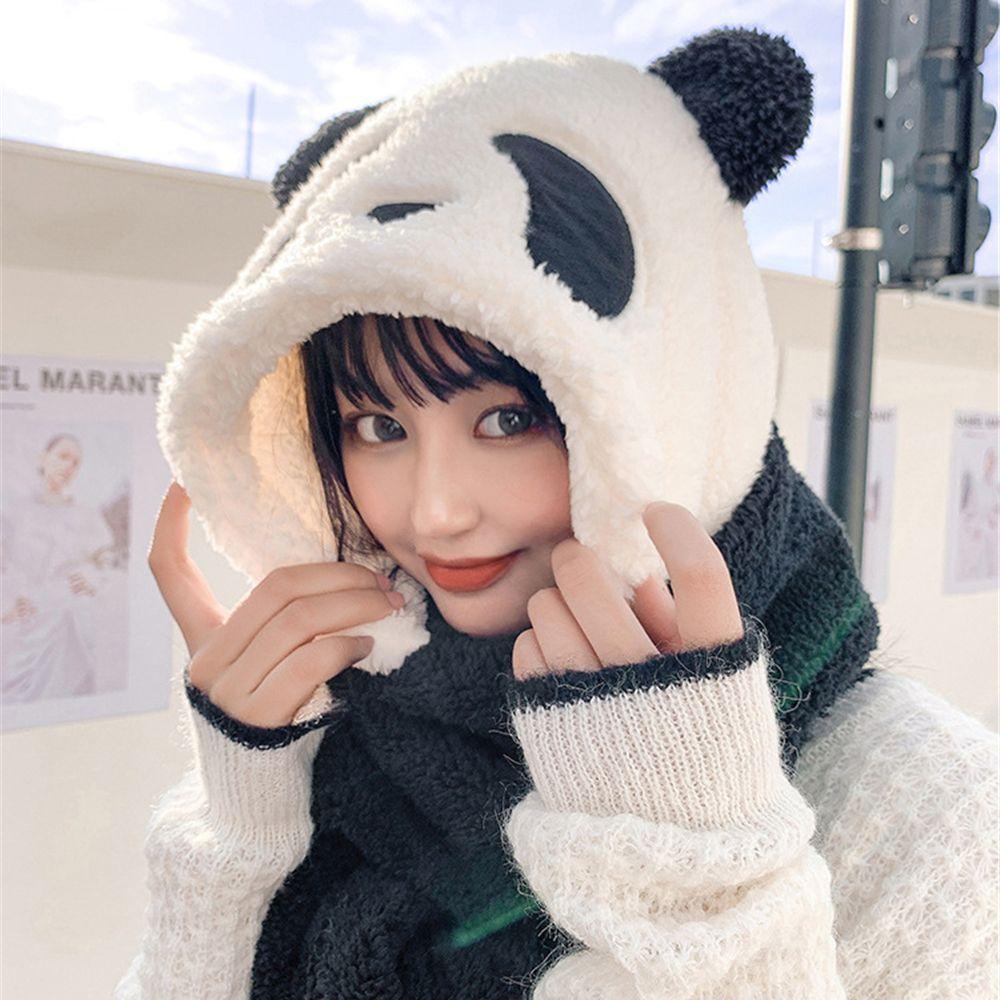Mũ Beanie Giả Lông Gấu Trúc Dành Cho Nữ