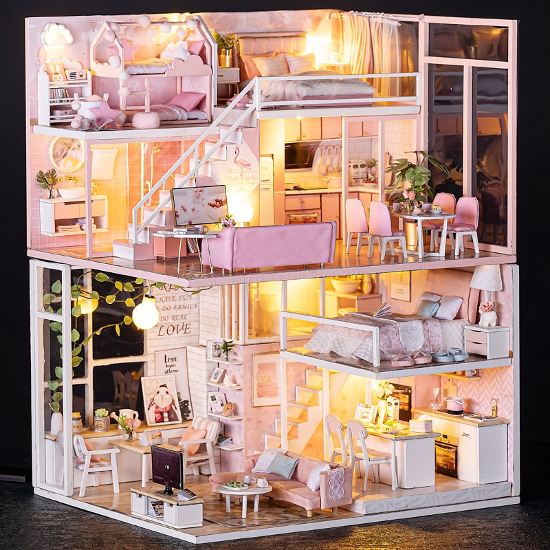 Mô hình nhà búp bê DIY Doll House Miniature_ Tặng TẤM CHE BỤI + KEO