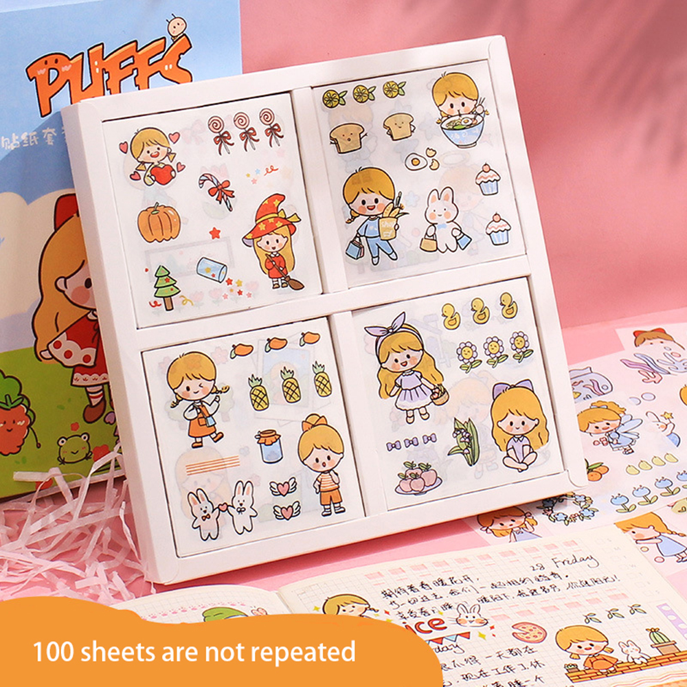 Bộ 100 Sticker Dán Trang Trí Album Ảnh / Nhật Ký Chống Thấm Nước Hình Nhân Vật Hoạt Hình Dễ Thương