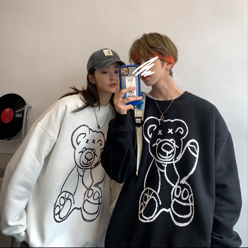 Áo Sweater Cổ Tròn In Hình Gấu Dễ Thương Thời Trang Cho Cặp Đôi Size M-5XL