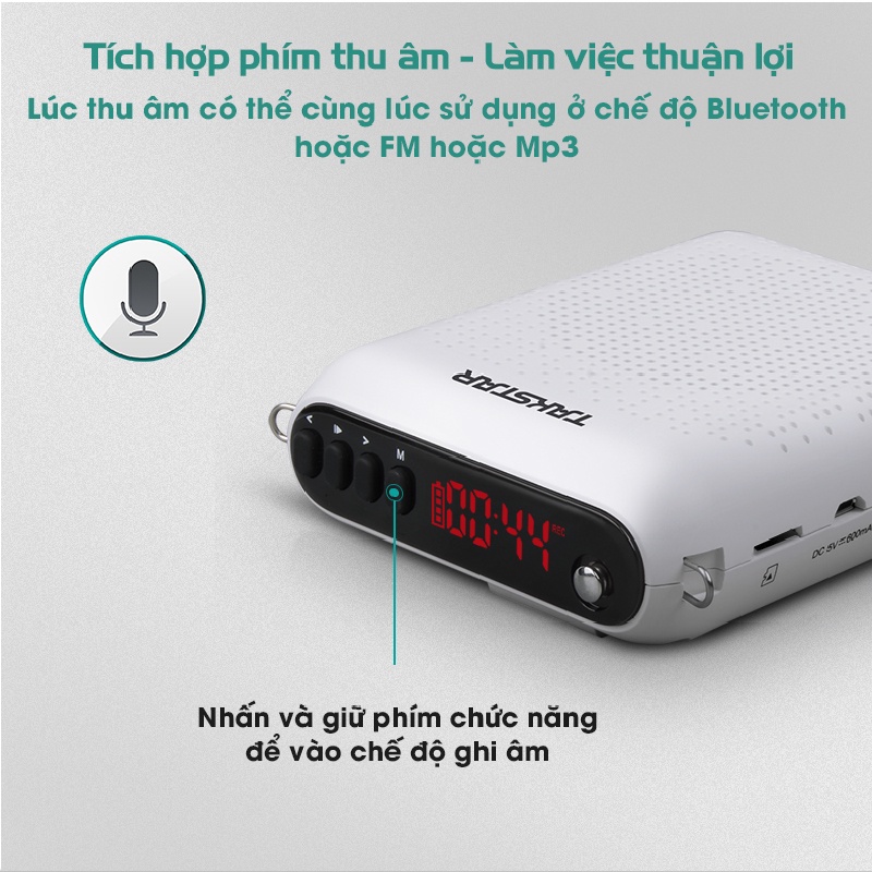 Máy Trợ Giảng FM, Bluetooth, Loa Công Suất 8w, Thời Lượng Pin 10h Takstar E220 - Hàng Chính Hãng