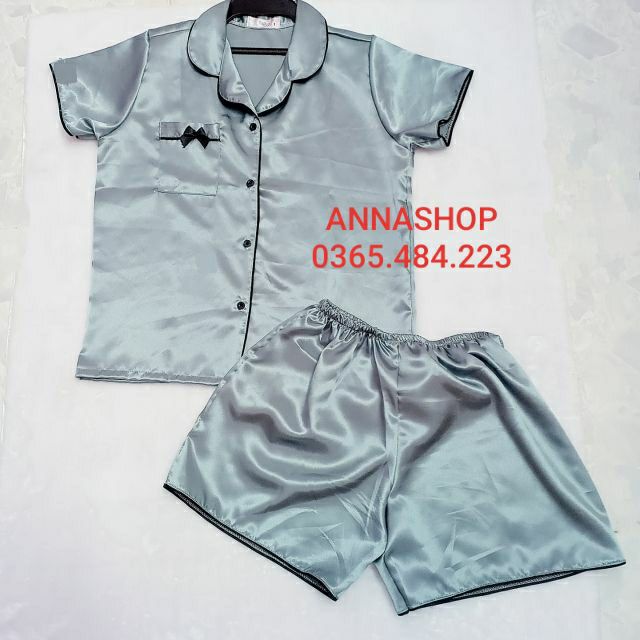 PIJAMA PHI LỤA NƠ TAY NGẮN QUẦN ĐÙI FORM RỘNG DƯỚI 56 KG