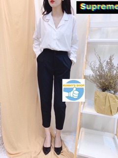 Áo sơ mi oversize cổ vest trắng/đen