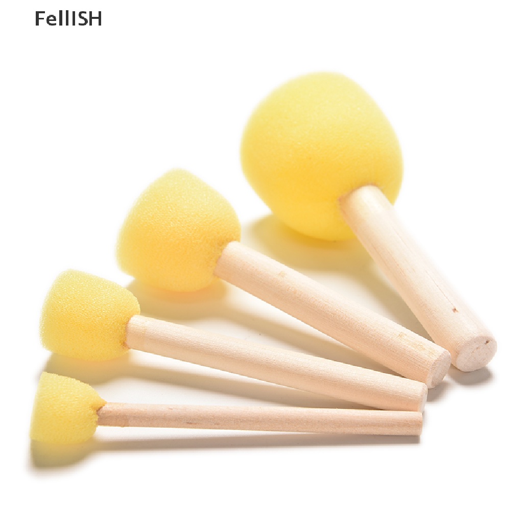 Set 4 Cọ Mút Xốp Cán Gỗ 4 Kích Thước 439br Dành Cho Trẻ Em Vẽ Tranh