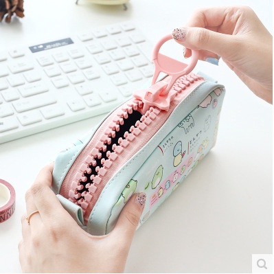 Túi Đựng Bút Da PU Canvas Sức Chứa Lớn In Hình Động Vật Đơn Giản Sáng Tạo