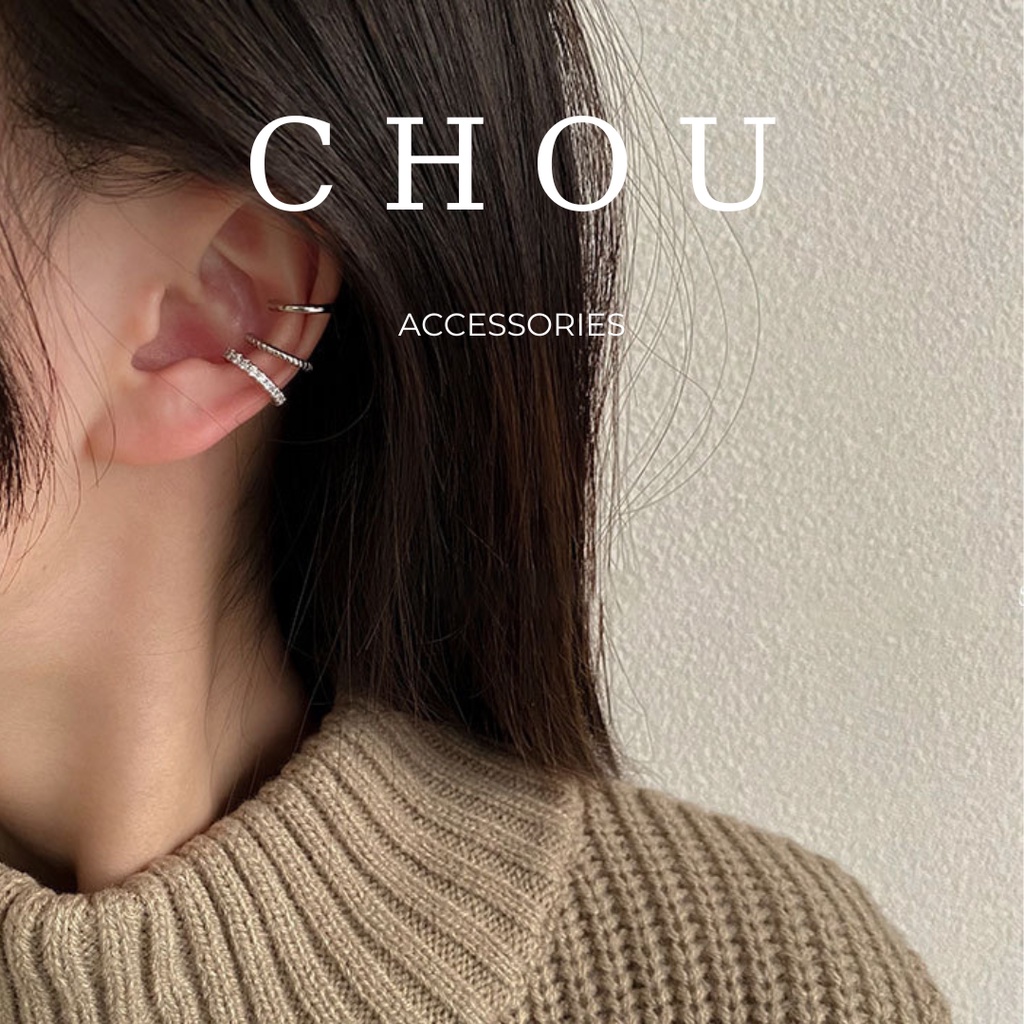 Set 3 Khuyên Kẹp Vành Tai Đính Đá | CHOU ACCESSORIES |