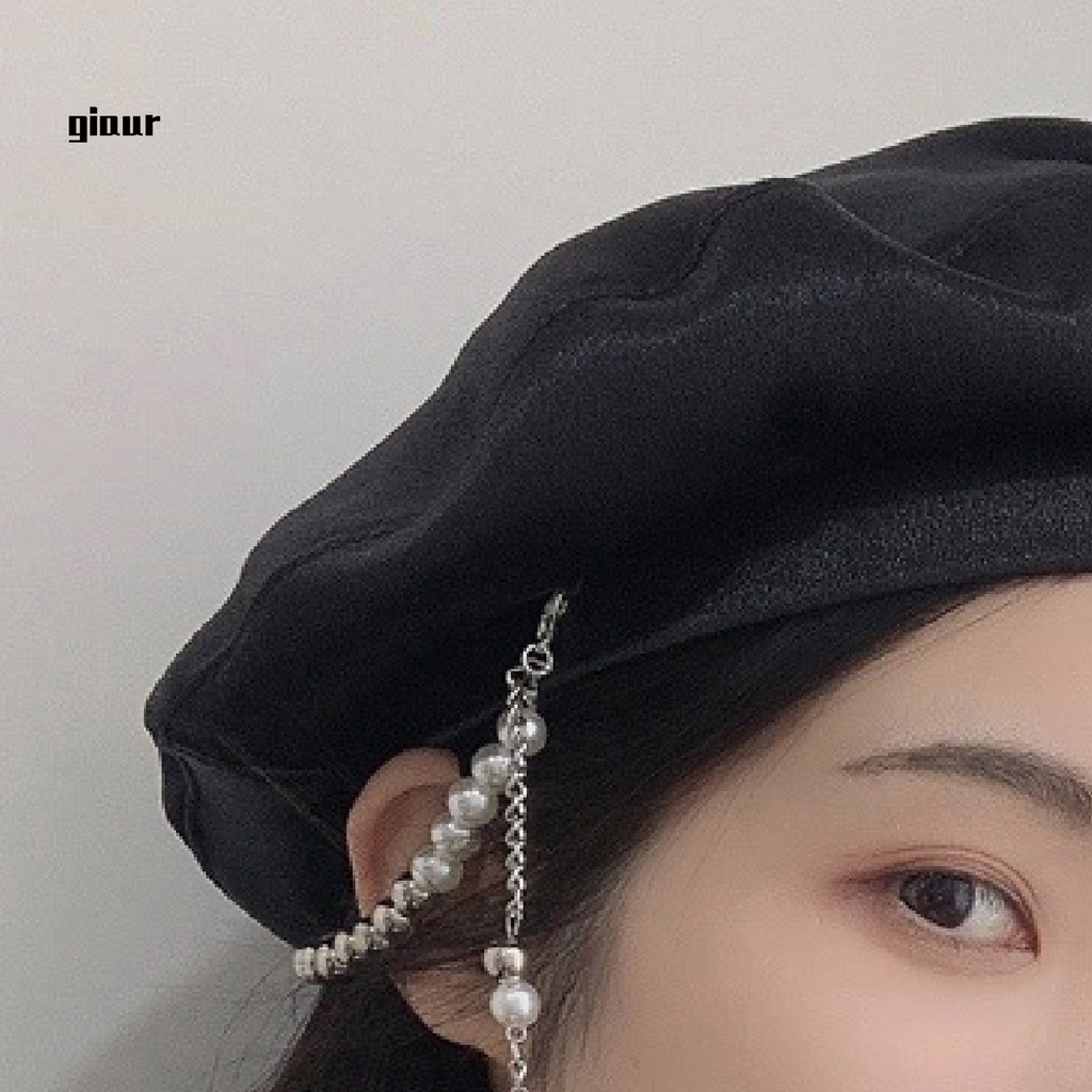 Mũ beret mềm đính ngọc trai giả màu sáng cho nữ