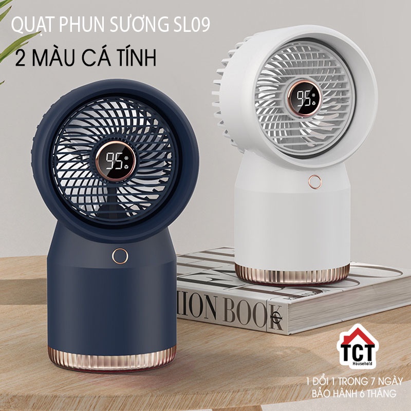 Quạt phun sương mini SL09 | Quạt Điều hoà Tích Điện Pin 3600mAh tạo độ ẩm làm mát khi ngủ, văn phòng, du lịch