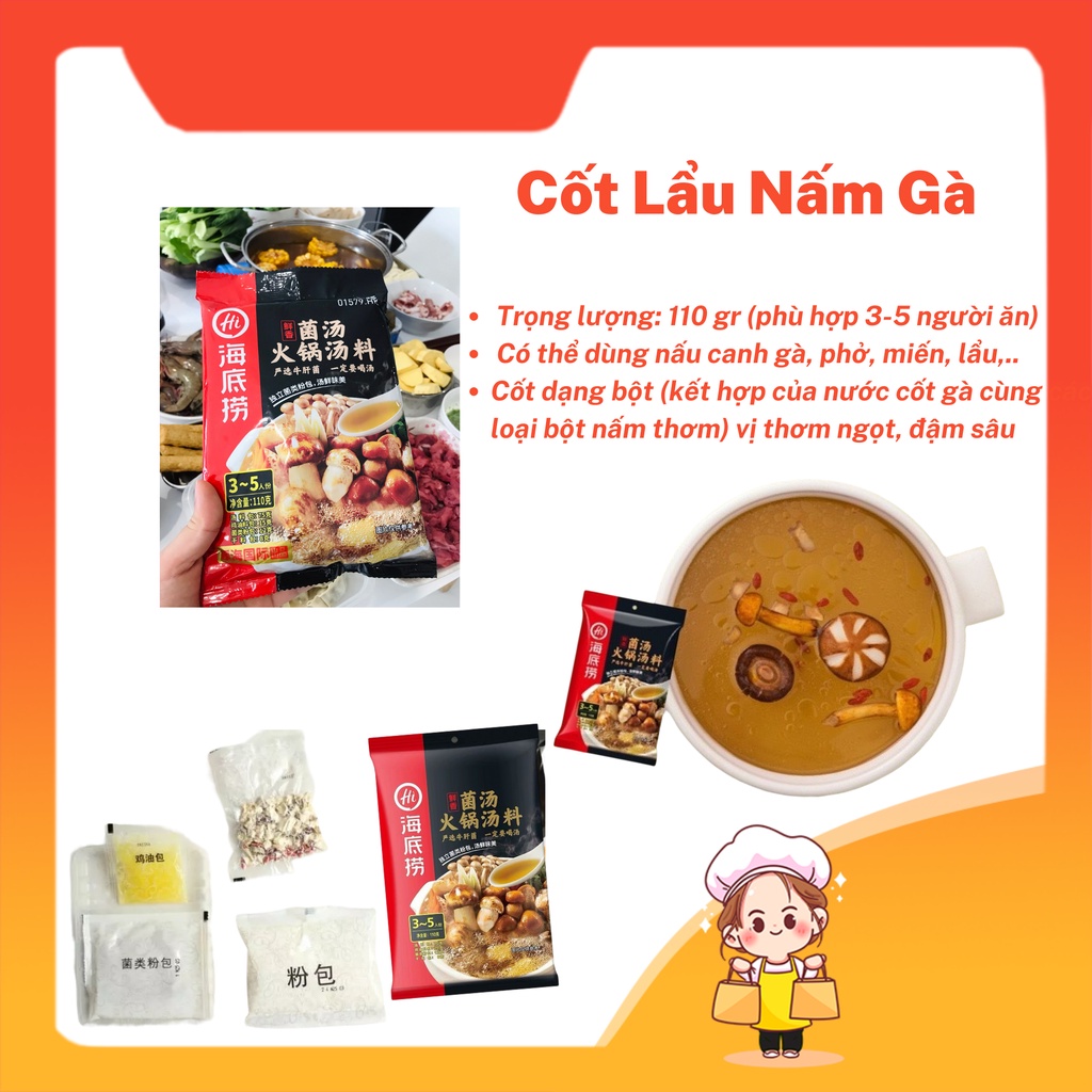 Cốt gia vị lẩu Haidilao vị nấm gà thơm - cốt lẩu Tứ Xuyên có sẵn nhiều vị date mới