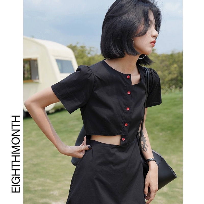 Đầm Đen Phong Cách Retro Pháp Hợp Mùa Xuân Thu