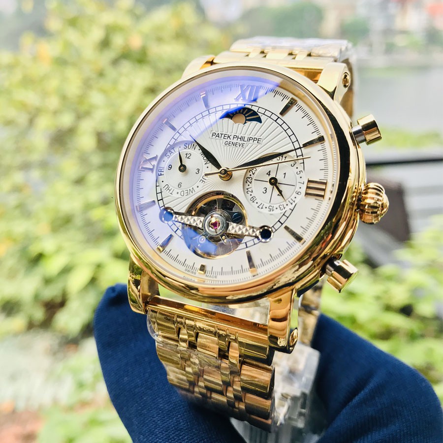 Đồng hồ Nam Patek Cơ máy nhật, mẫu 3 nút mặt trắng viền vàng , dòng cơ Automatic size 42mm | BigBuy360 - bigbuy360.vn