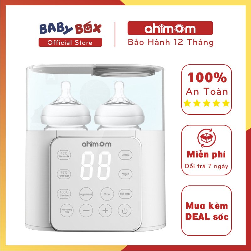 Máy hâm sữa Ahimom Duo Lux - máy tiệt trùng hâm sữa đôi đa năng - Babybox