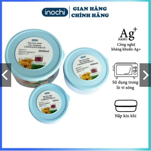 Set 3 Hộp thực phẩm Nhựa Đựng đồ Thức Ăn Thực Phẩm Hokkaido nhựa Tròn INOCHI Nhựa Trong Suốt 500 1000 200ml - Vhomemart