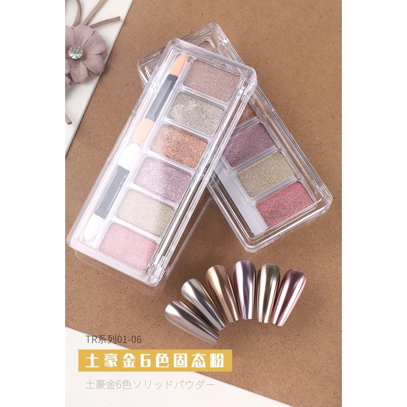 bột nén tráng gương 6 màu trang trí nail