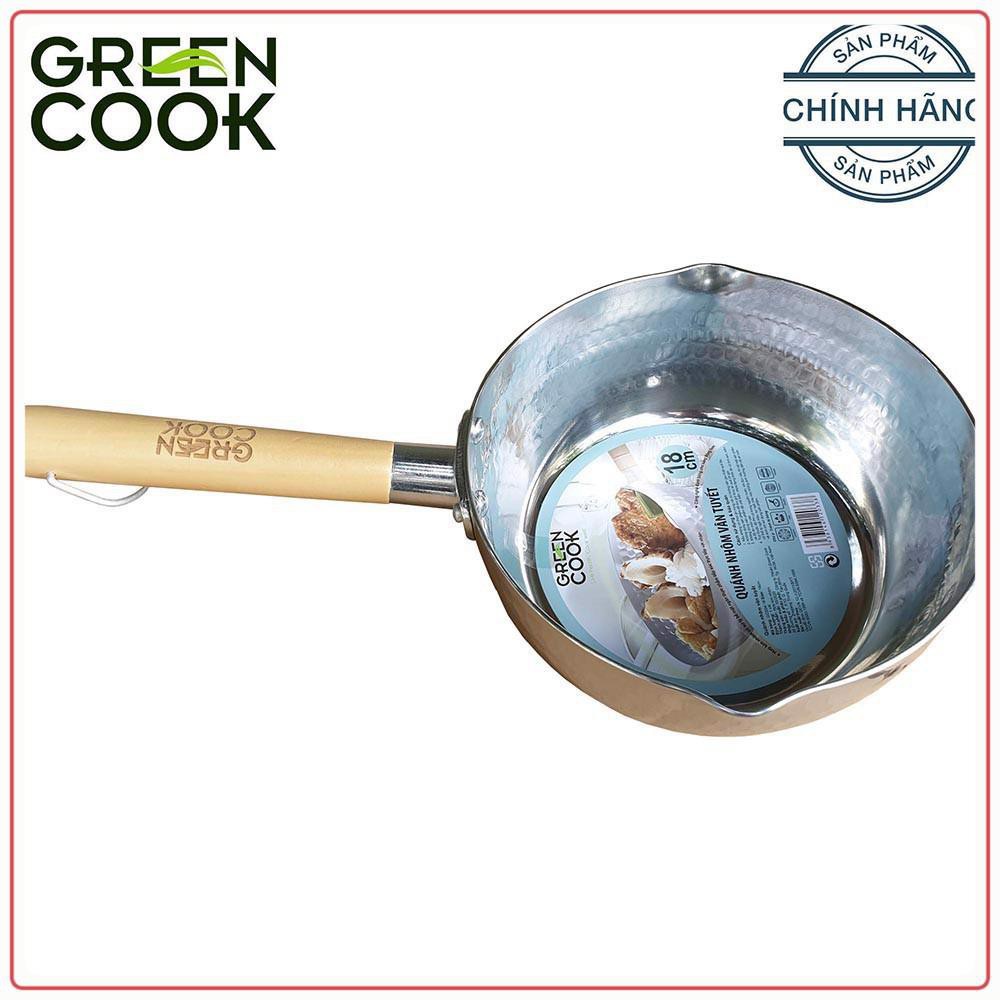 Quánh nồi nhôm vân tuyết Green Cook GCS04 18cm và 20cm tay cầm bằng gỗ chắc chắn