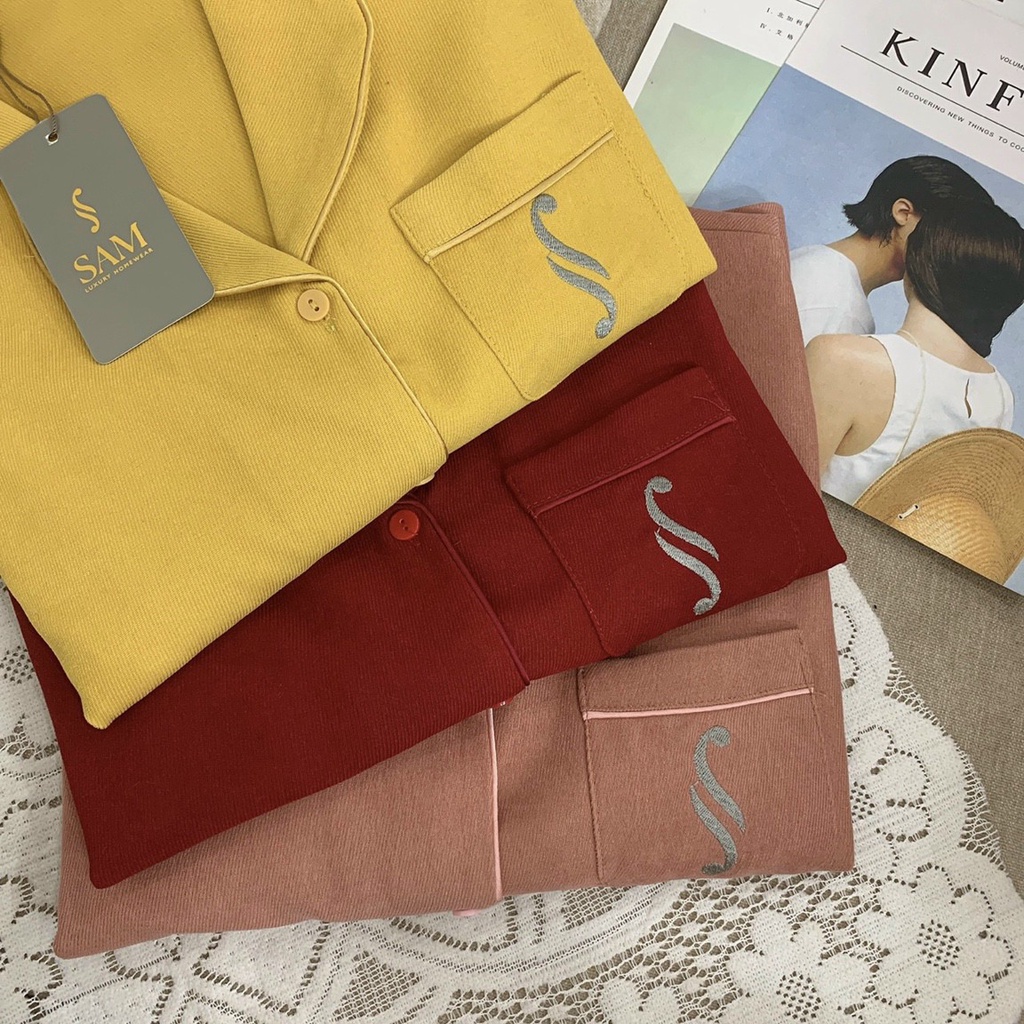 Bộ đồ Pyjama mặc nhà hãng SAM, Chất nhung tăm dày dặn dáng dài ấm áp, Thiết kế kiểu trơn đơn giản nữ tính | BigBuy360 - bigbuy360.vn