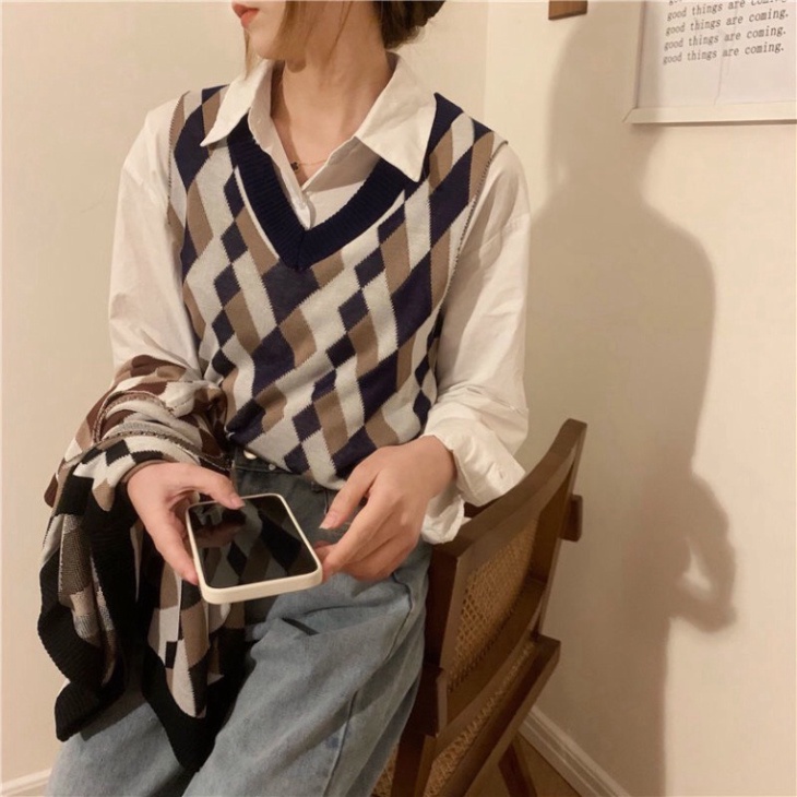 Gile Len Nữ Dáng Vừa, Áo Len Gile Cổ Tim Hàn Quốc Mỏng Basic Màu Sắc Vintage Ulzzang Hàn Quốc
