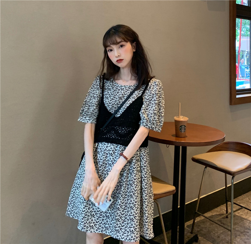 đầm ulzzang Nữ Ngắn Tay Họa Tiết Hoa Thời Trang | BigBuy360 - bigbuy360.vn