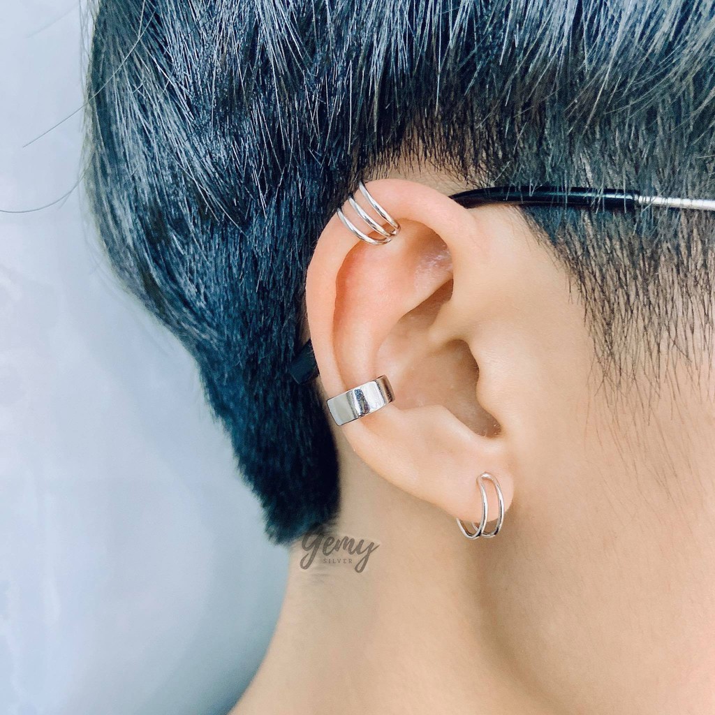 Khuyên tai nam không cần bấm lỗ bạc set kẹp vành nữ unisex Retro (1 chiếc) | GEMY SILVER K81