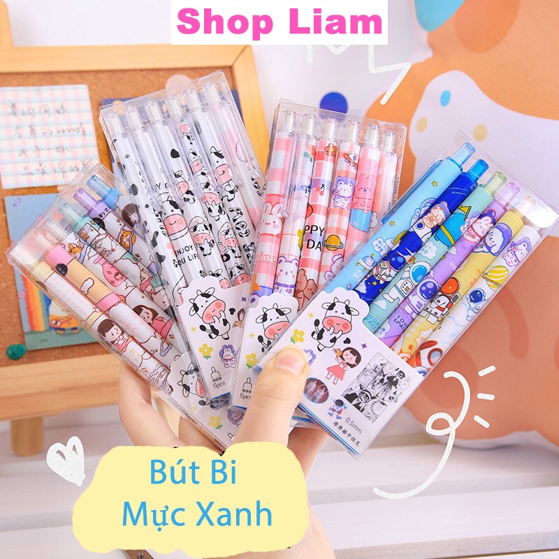 1 hộp 6 cây Bút bi mực xanh có đầu gel xóa được - shop Liam