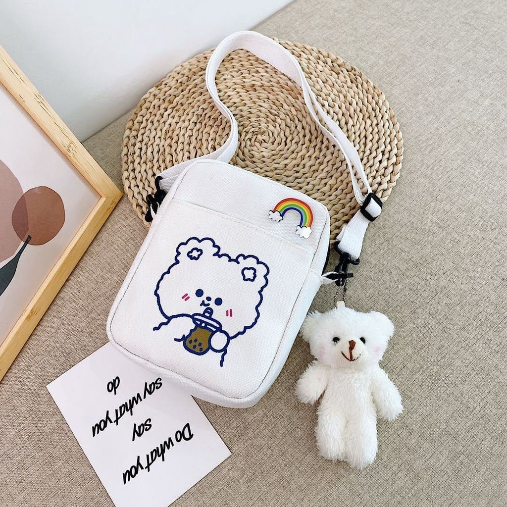 Túi Canvas Đeo Chéo Kiểu Dáng Dễ Thương Cho Nữ Sinh