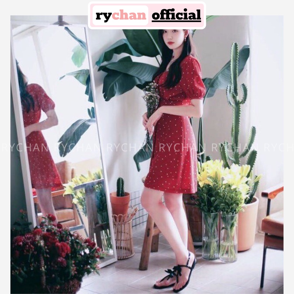 DX640 - Đầm Xòe Chấm Bi Đỏ Tay Phồng