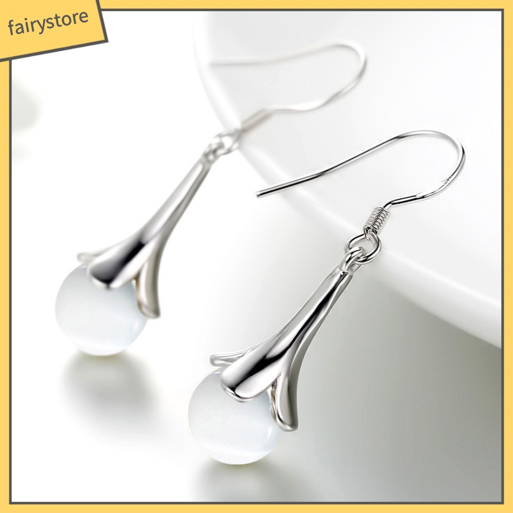 Đôi Khuyên Tai Đính Đá Opal Giả Dáng Dài Phong Cách Thanh Lịch Cho Phụ Nữ