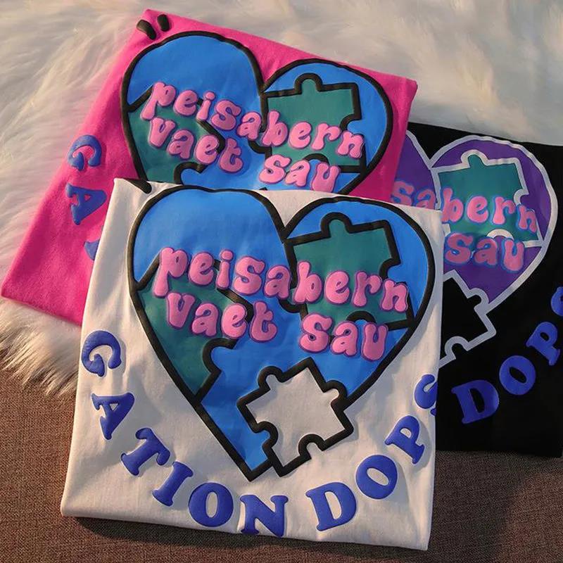 100% cotton Áo Thun Tay Ngắn In Hình Trái Tim Phong Cách Hàn Quốc Năng Động Thời Trang Mùa Hè 2023 Mới Cho Nữ