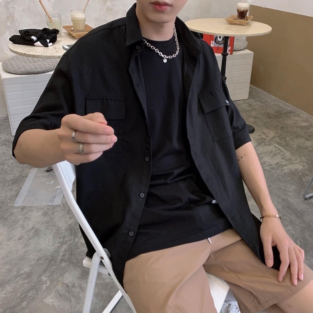 Áo sơ mi cộc tay đũi unisex - áo đũi nam nữ phong cách Hàn Quốc chất mềm mịn