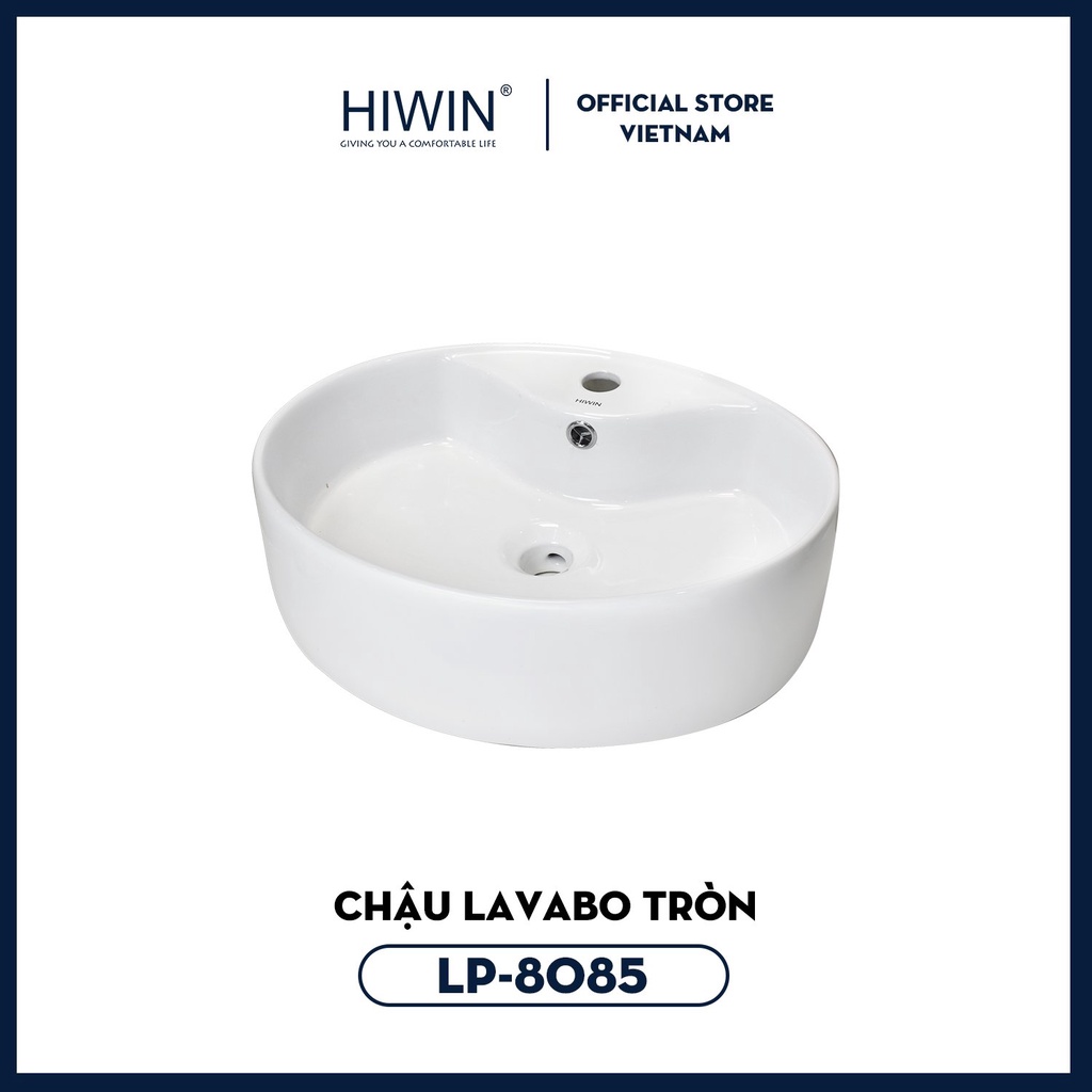Chậu rửa mặt lavabo tròn trắng sứ cao cấp kích thước 510*425*150mm Hiwin LP-8085