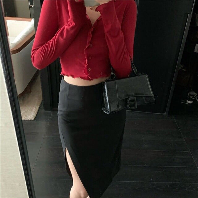 Áo croptop dài tay nút bèo (al)