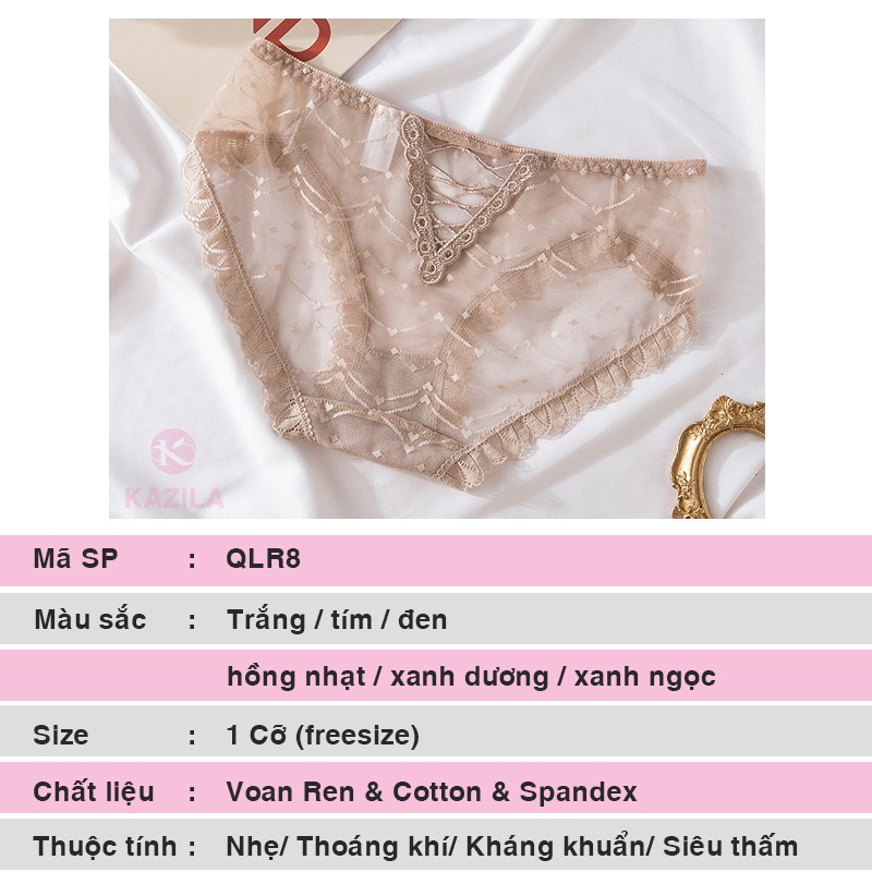 Quần lót ren nữ freesize lưng rỗng chữ V, quần lót ren sexy dạng lưới dễ thương siêu mỏng thoáng khí Kazila QLR8 | BigBuy360 - bigbuy360.vn