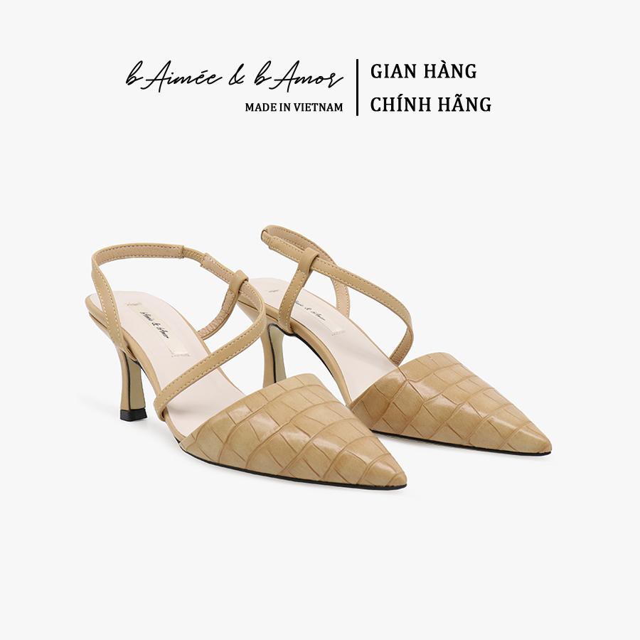 Giày cao gót nữ 7p mũi nhọn gót nhọn dáng sandal slingback bít mũi thời trang công sở đẹp bAimée &amp; bAmor - MS1542