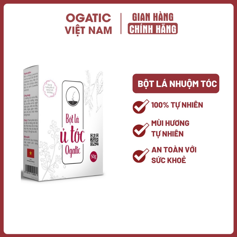 Bột Lá Ủ Tóc OGATIC 50g - Hàng Chính Hãng - Từ Thảo Mộc Tự Nhiên - An Toàn, Tự Nhiên