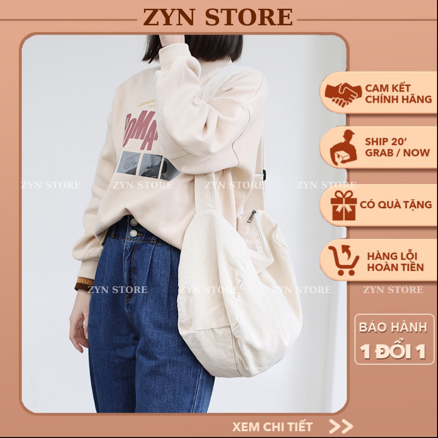 TÚI TOTE ĐEO CHÉO TRỐNG SIU TO - VẢI CANVAS- PHONG CÁCH ULZZANG- ĐỂ ĐƯỢC SÁCH A4, ĐỒ DÙNG THOẢI MÁI