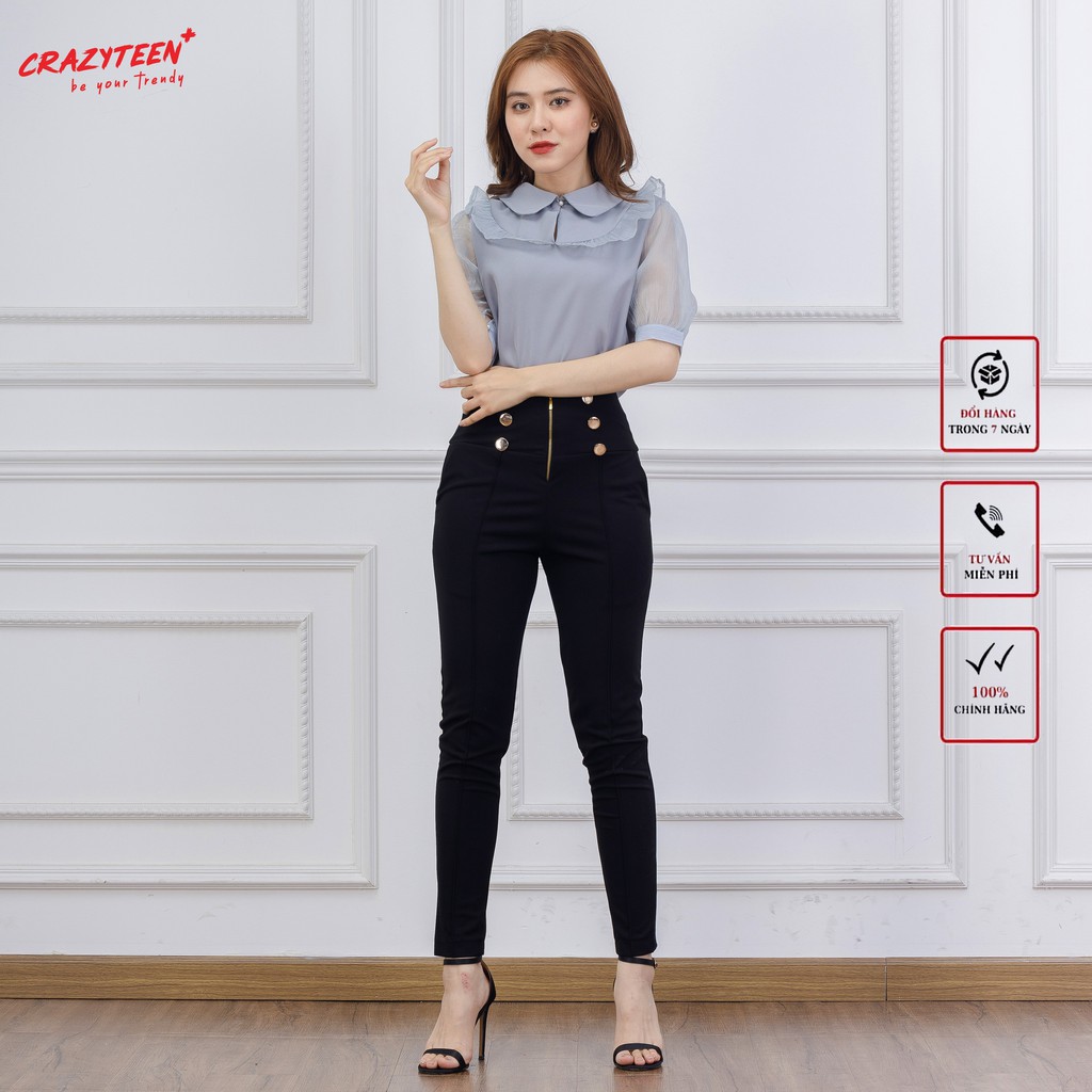Quần tây nữ CRAZYTEEN ống bó phối khuy QC0353