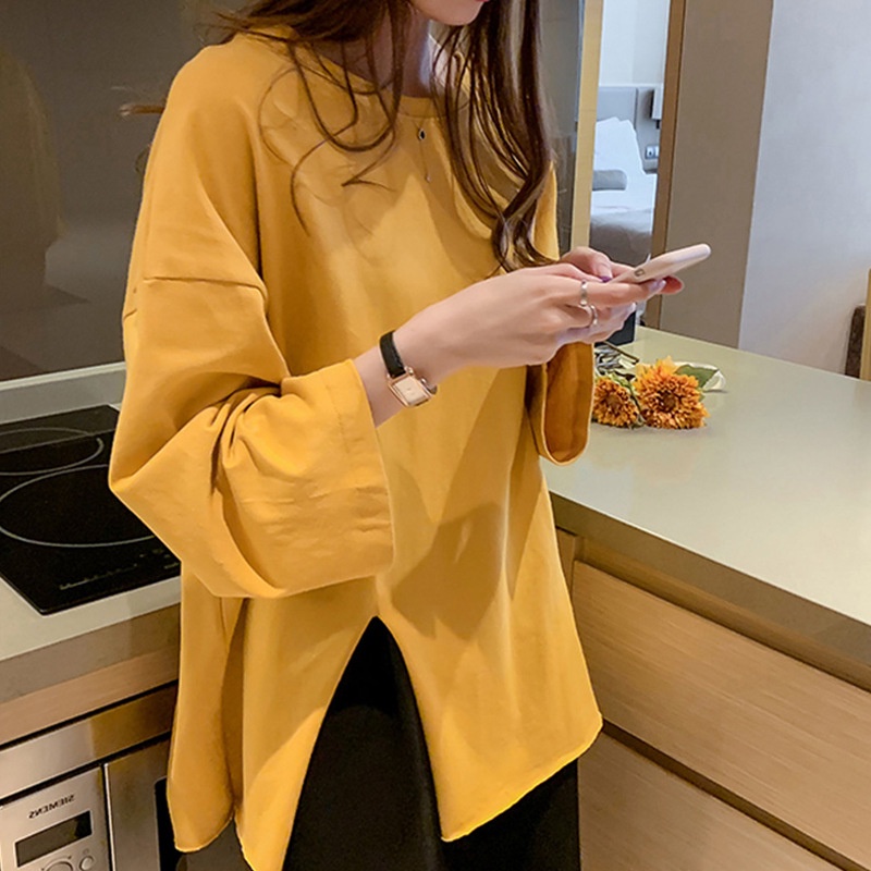 Áo thun IELGY dài tay dáng rộng phong cách Hàn Quốc đơn giản dành cho nữ